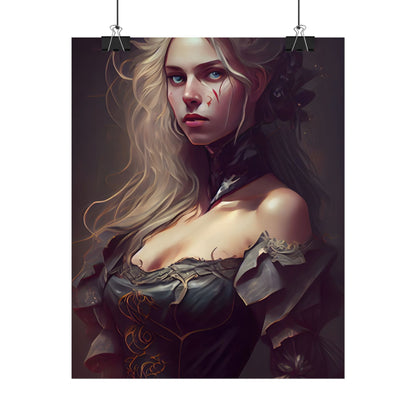 Blonde Female Portrait in a Dress: Stunning Artwork - Poster
