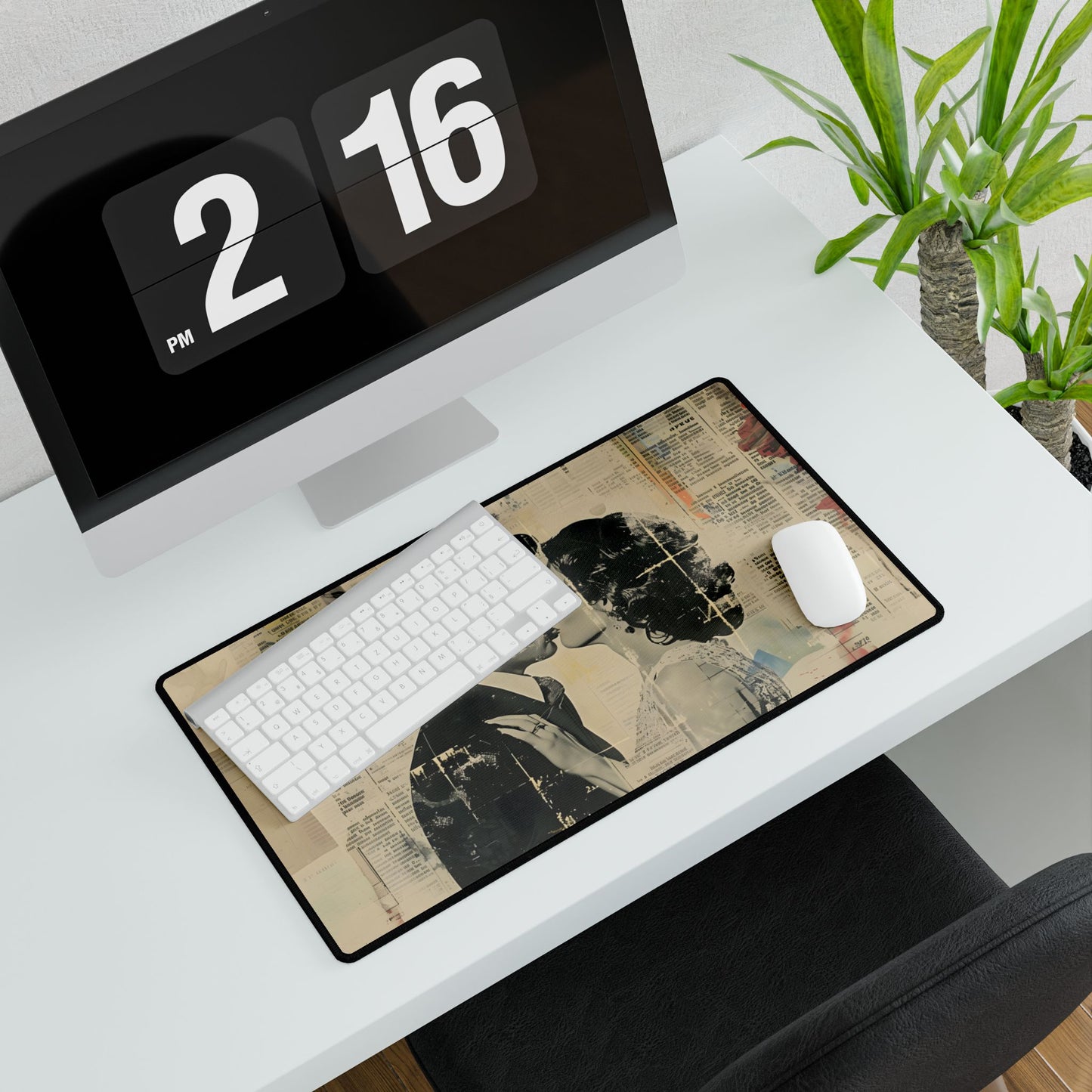 Vintage Romance: Celebratory Couple Art Poster - Desk Mat
