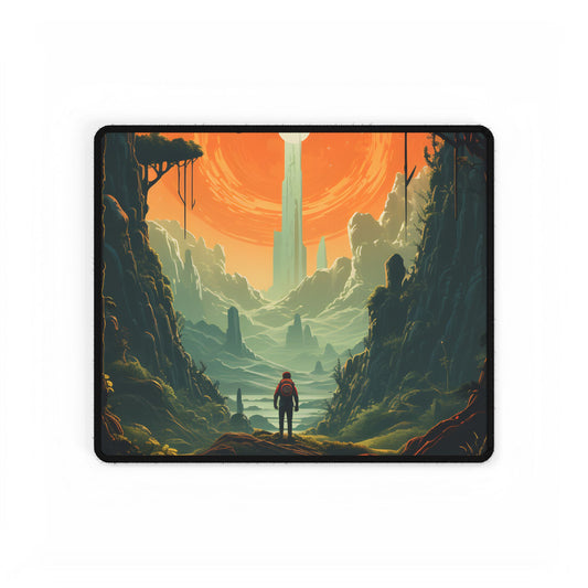 Futuristic Wilderness Explorer: Solo Discovery in Sci-Fi Terrain - Desk Mat