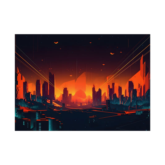 Cyberpunk Cityscape: Nighttime Landscape Photograph - Poster
