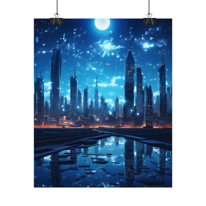 Cyberpunk Night: Quiet Cityscape Digital Art - Poster