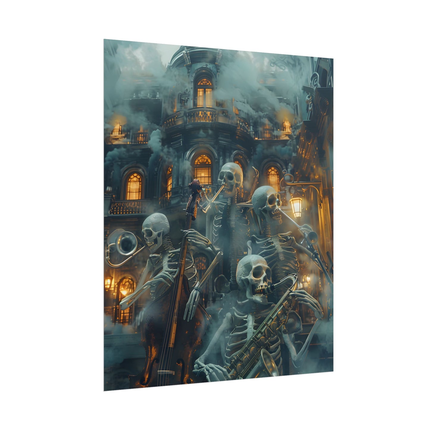 Victorian Lowbrow Skeleton Jazz Band: Dark Artwork - Poster