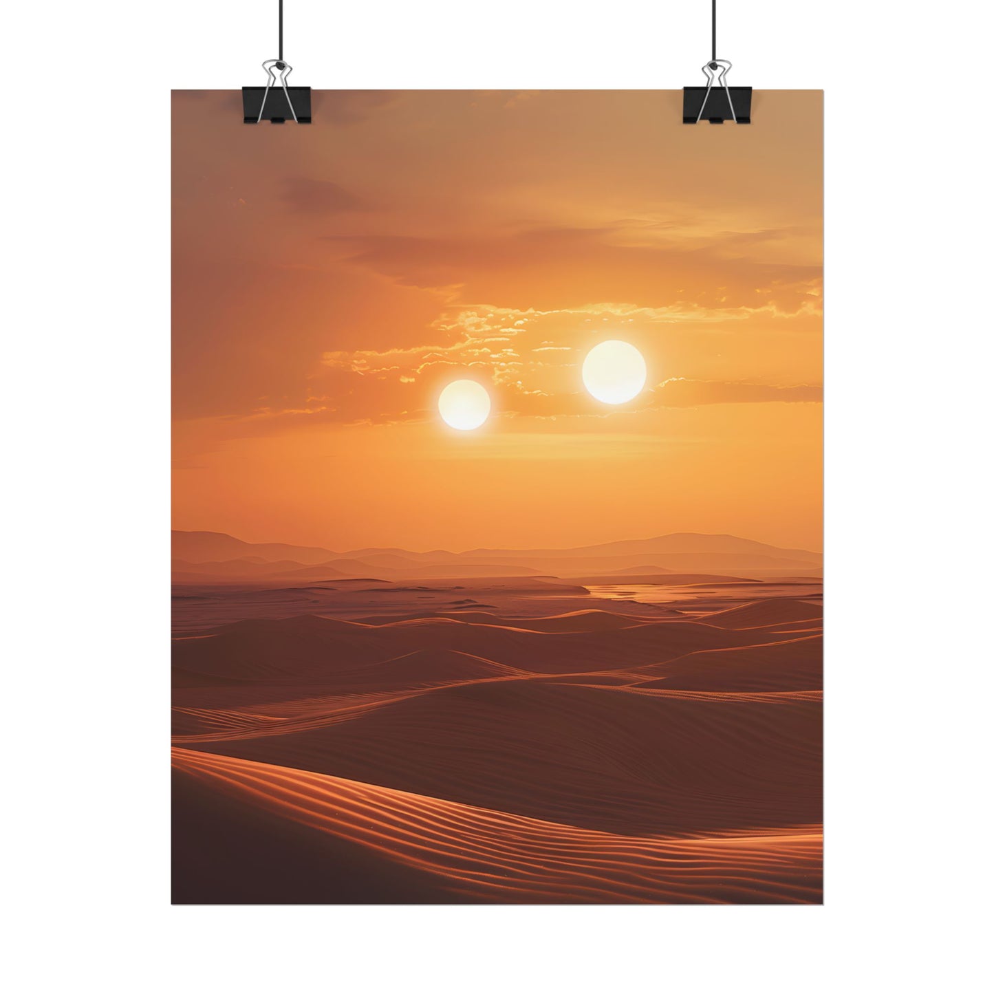Serene Binary Sunset Artwork: A Peaceful Landscape - Poster