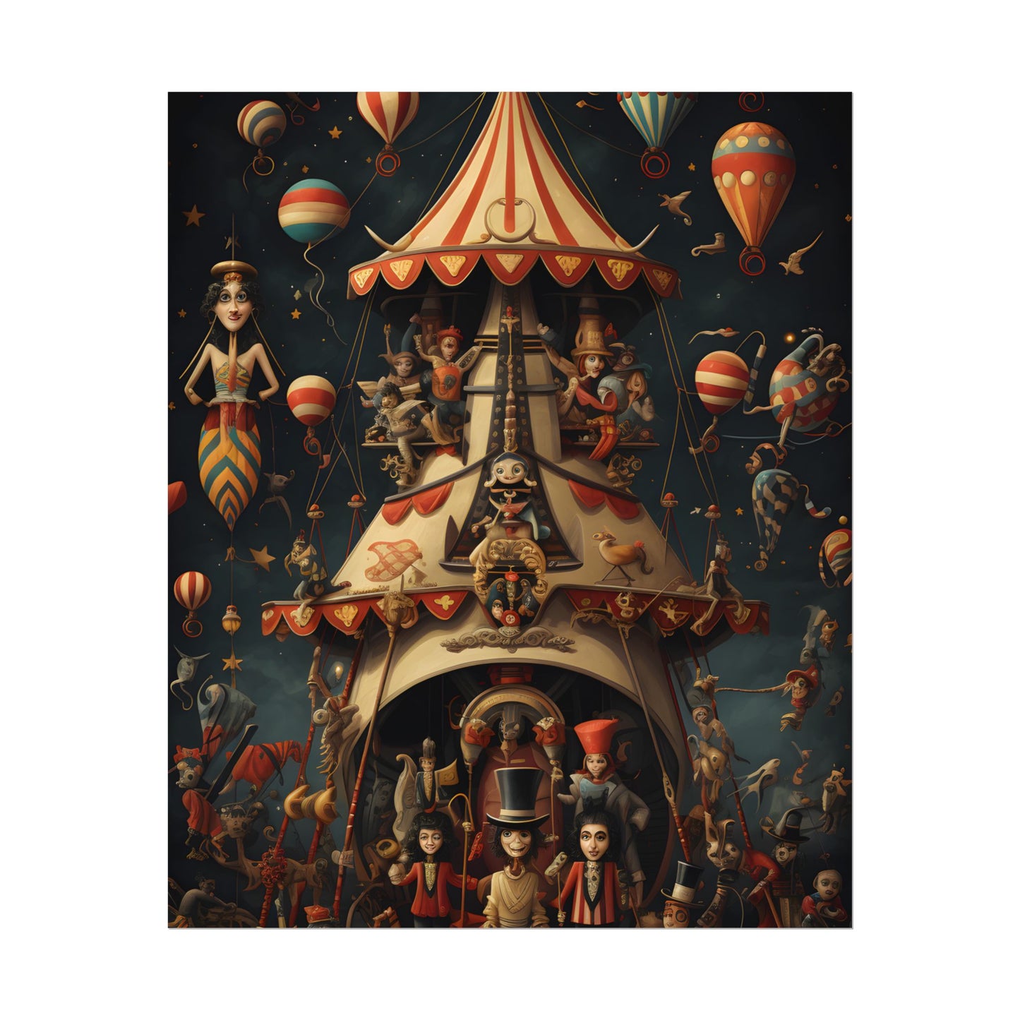 Whimsical Clockwork Circus: Fantastical Artwork in Vibrant Colors - Poster