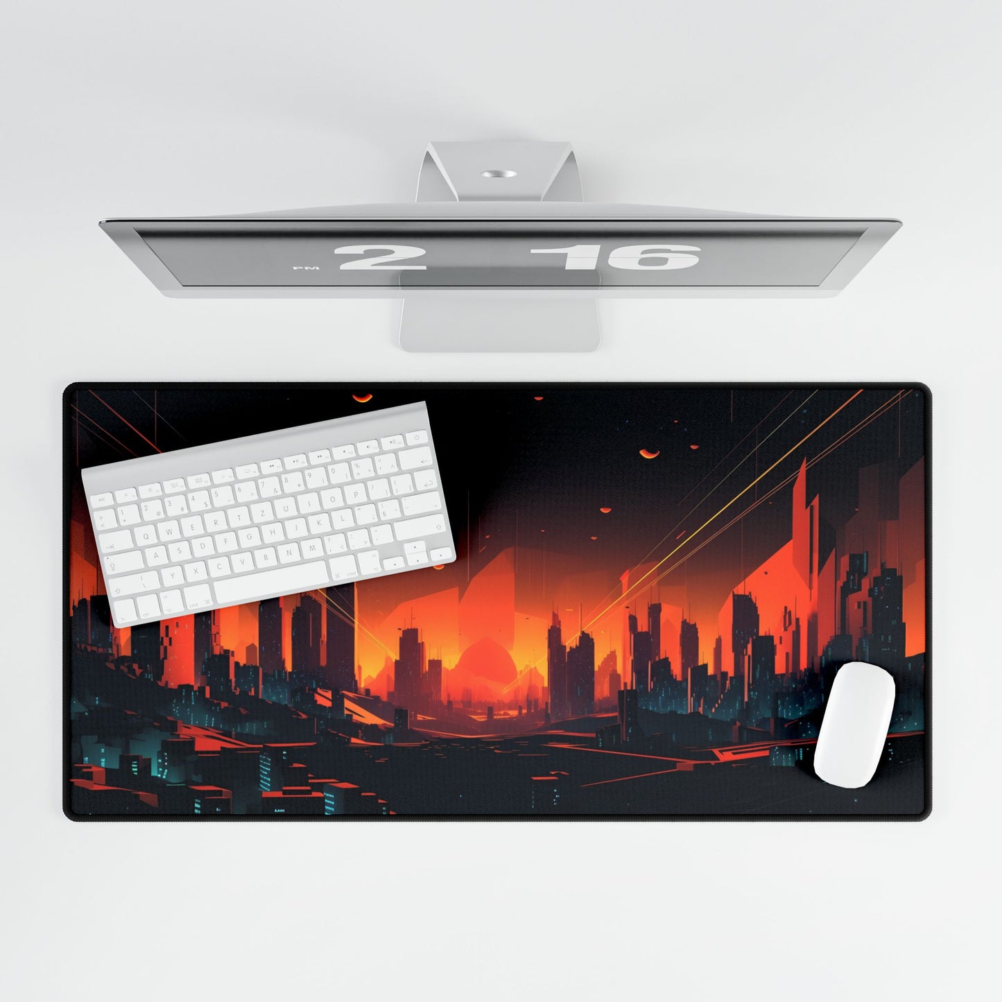 Cyberpunk Cityscape: Nighttime Landscape Photograph - Desk Mat