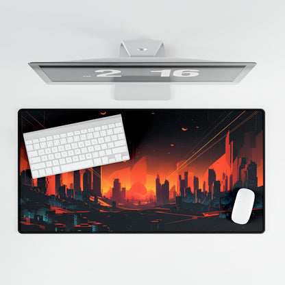 Cyberpunk Cityscape: Nighttime Landscape Photograph - Desk Mat