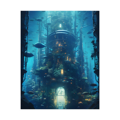 Futuristic Underwater City: Blue Horizon Digital Art - Poster