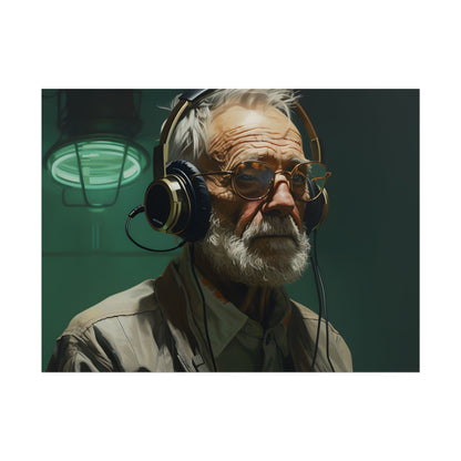 Old Man Connected: Sci-Fi Headset Experiment Digital Art - Poster