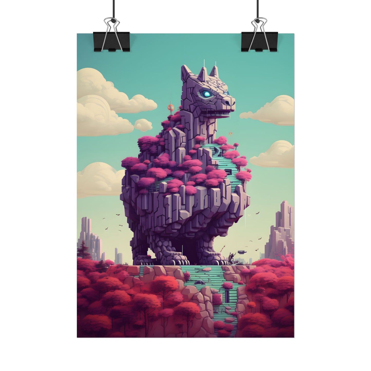 Futuristic Cyber Pet: Neon Pixel Art - Poster