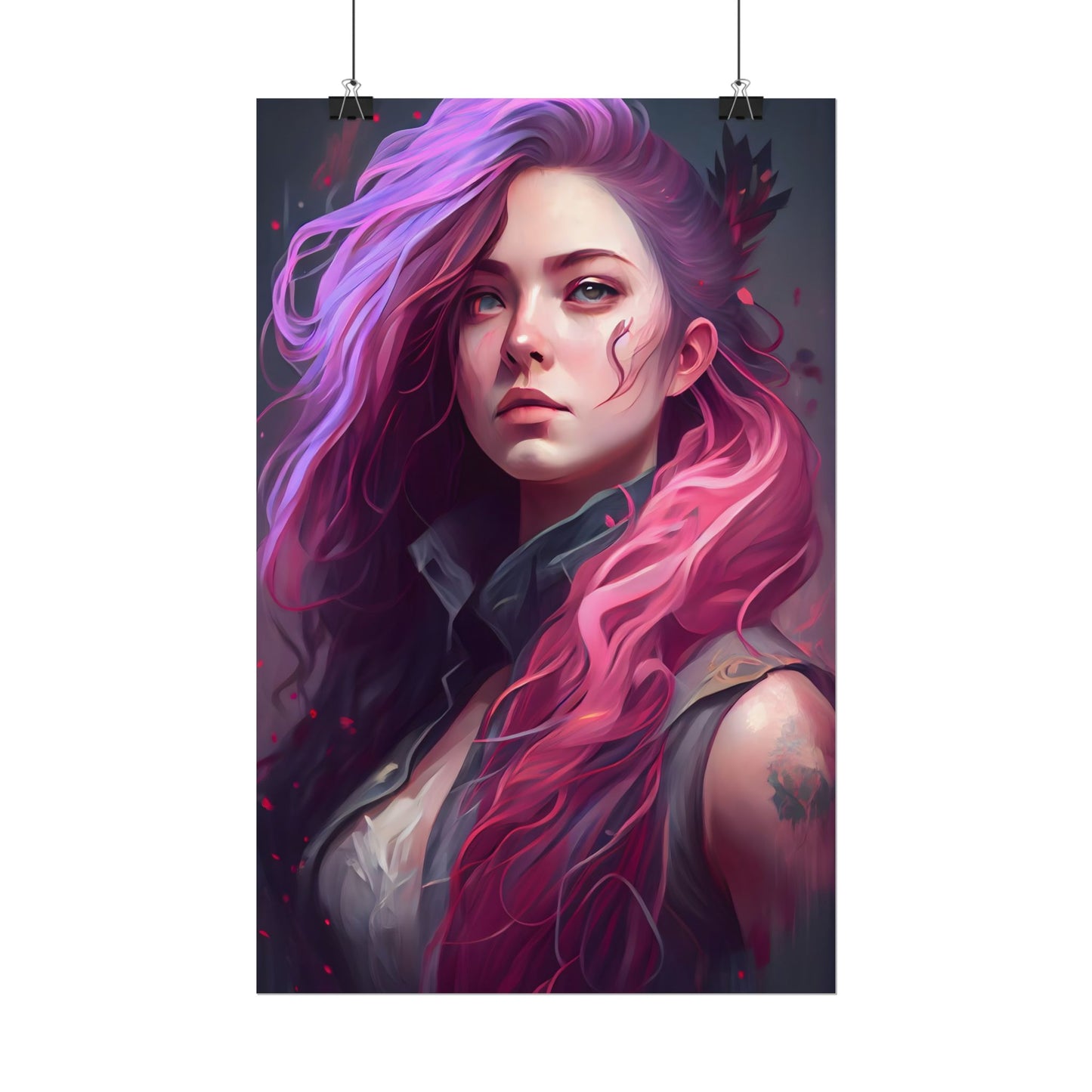 Astonishing Female Portrait: Stylized Pink Hair Artwork in Dre - Poster