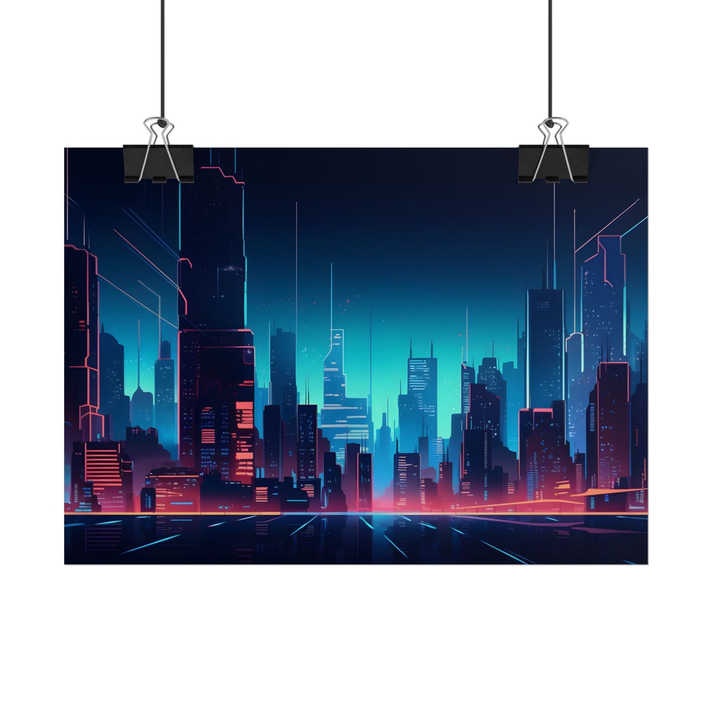 Melancholic Night Cyberpunk Cityscape: Neon Dreams Digital Art - Poster