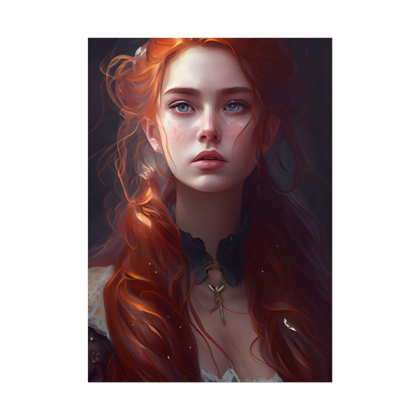Elegant Redhead Portrait: Female Artwork in Dress - Poster