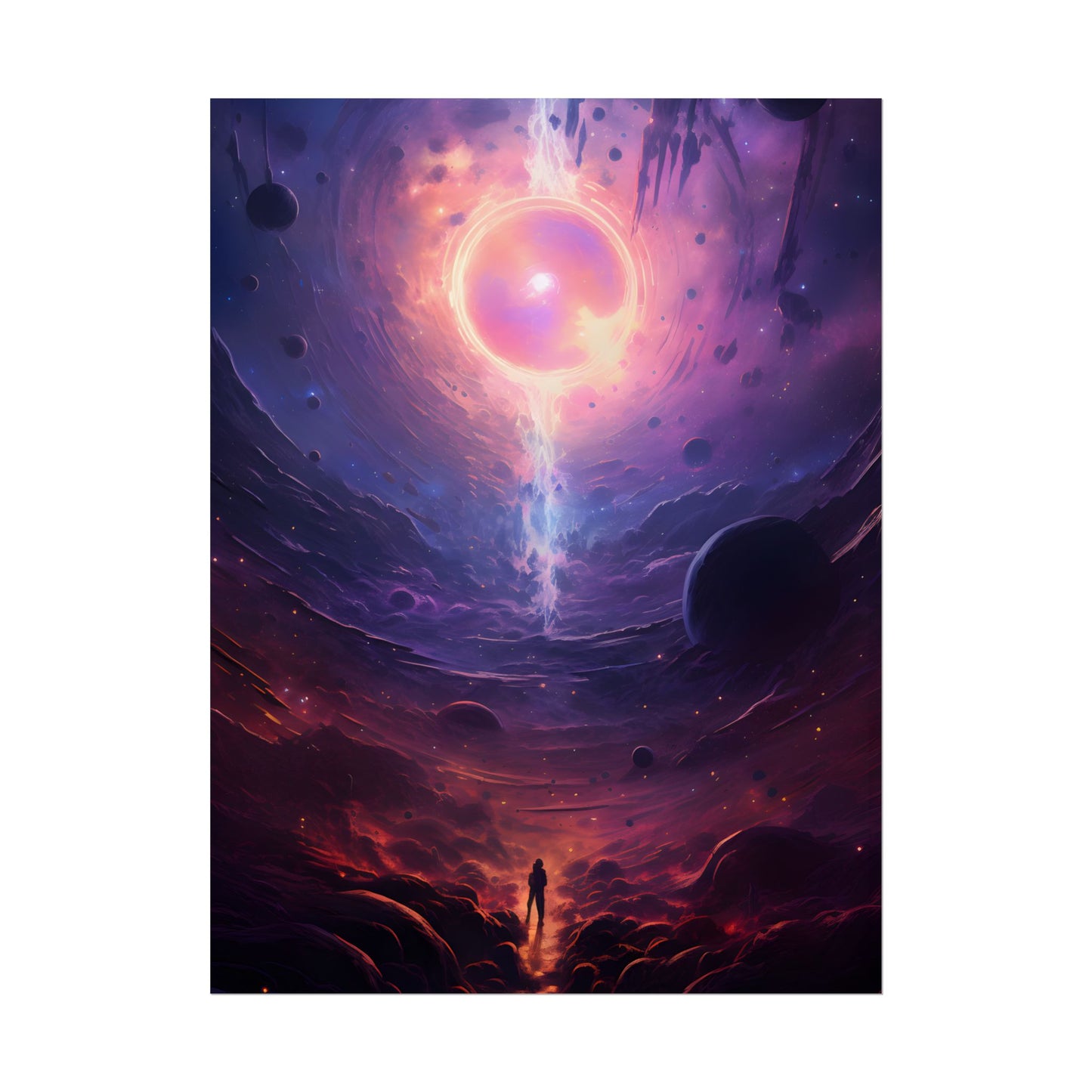 Black Hole Cosmic Odyssey: Dark Planet in Space Art - Poster