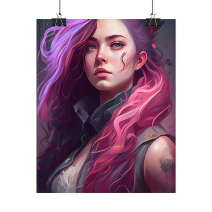 Astonishing Female Portrait: Stylized Pink Hair Artwork in Dre - Poster