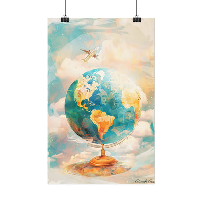 Vintage Globe with 80 Iconic Landmarks: Educational Artwork - Poster