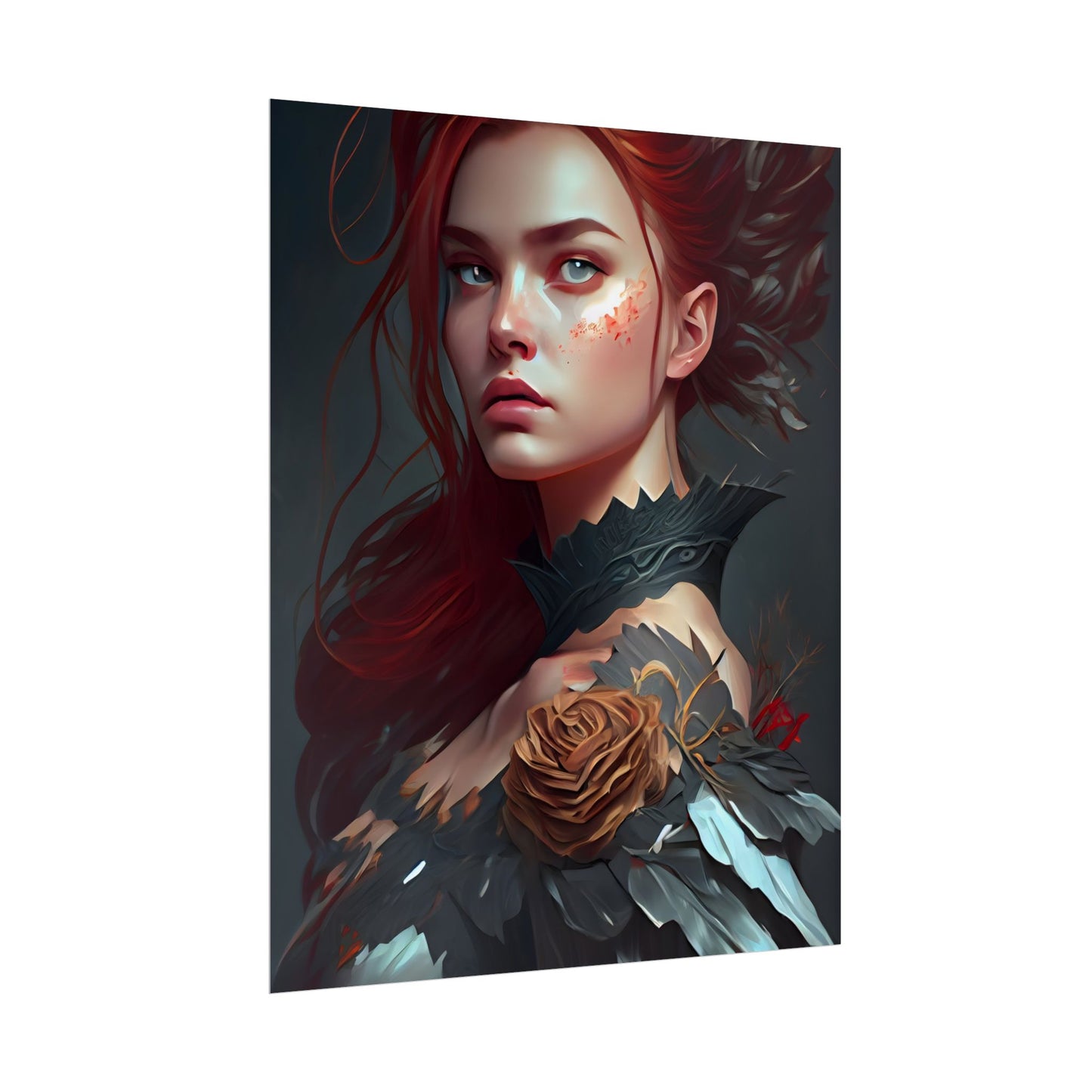 Stunning Redhead in Formal Dress: Elegant Portrait - Poster