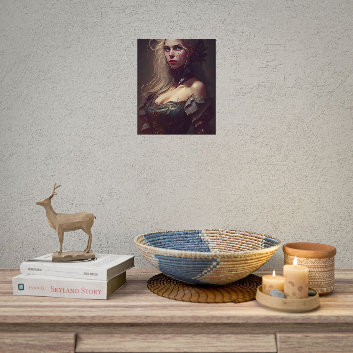 Blonde Female Portrait in a Dress: Stunning Artwork - Poster