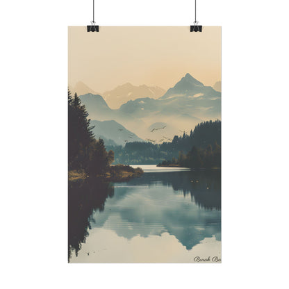 Serene Mountain Lake Aerial: Birds Eye View Artwork - Poster