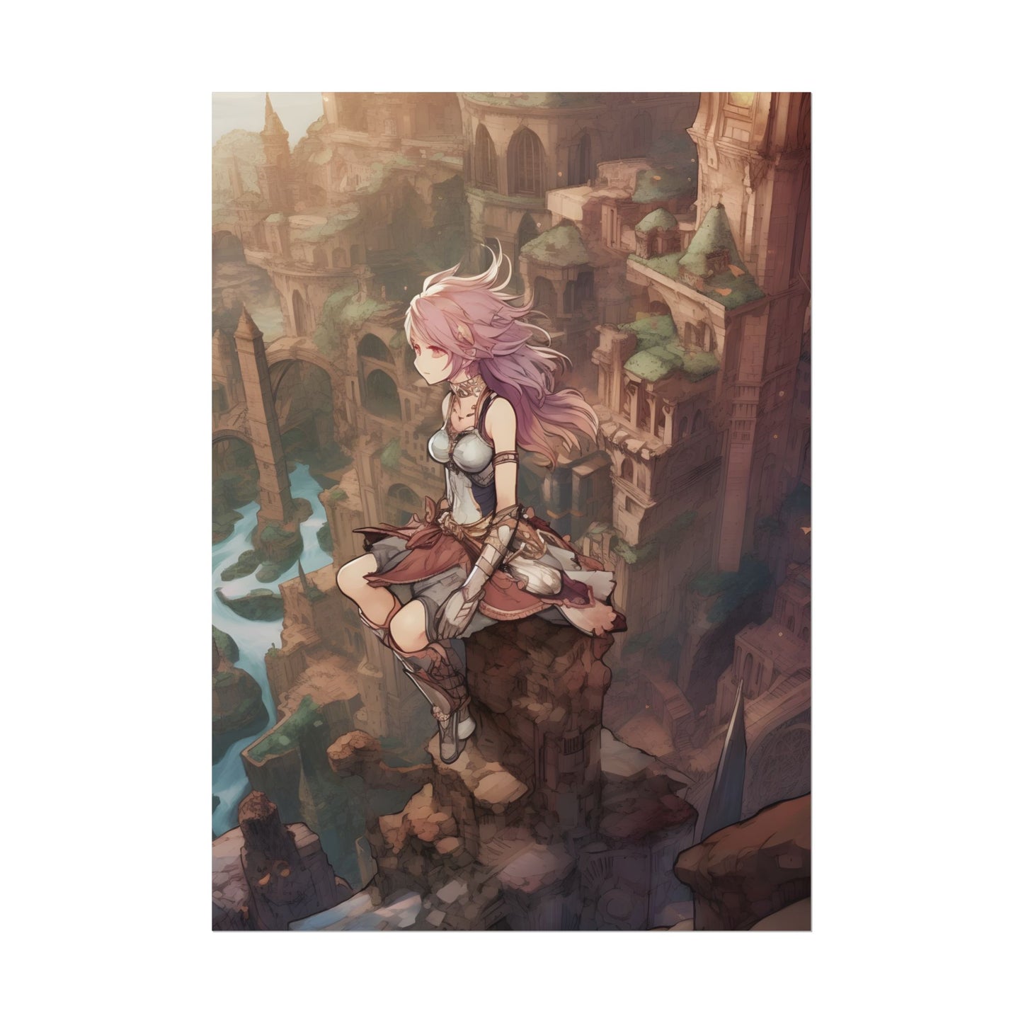 Dramatic Anime Feather: Detailed Urban Artwork - Poster