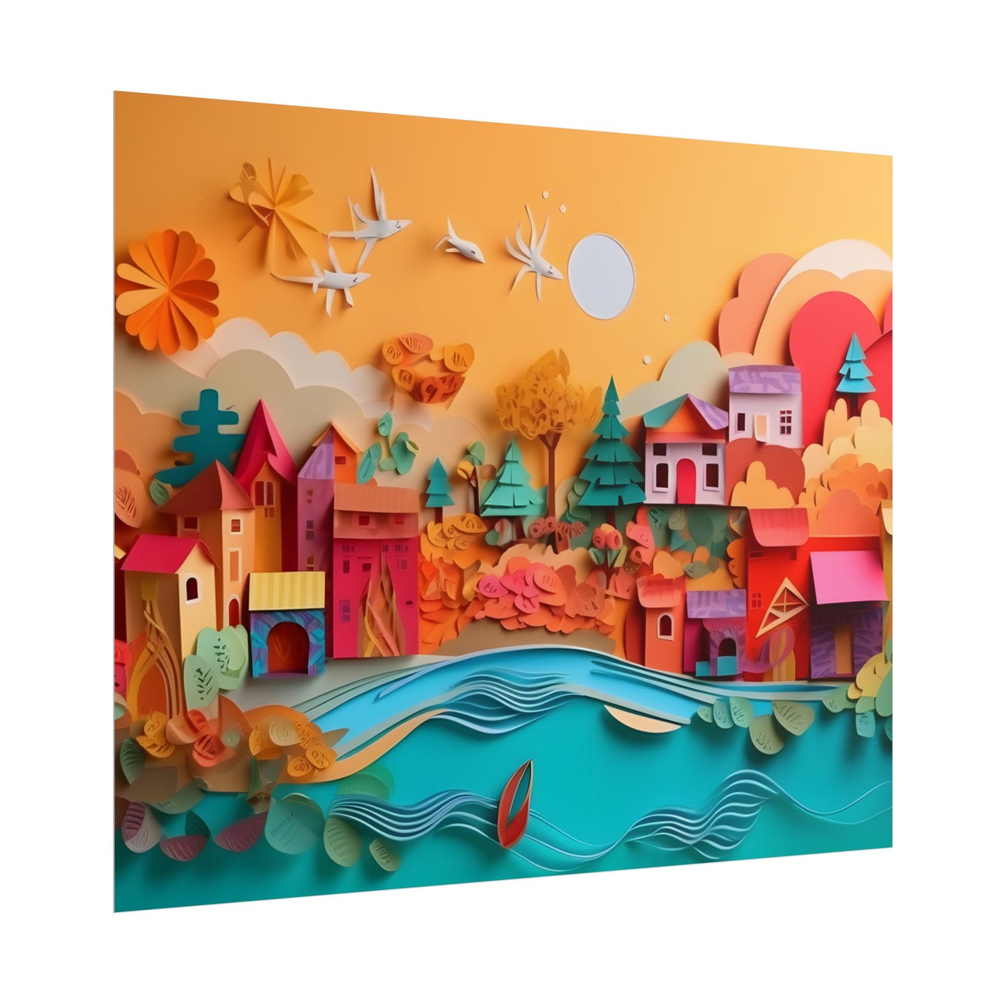 Epic Sunset Beach: Magical Paper Quilling Artwork - Poster