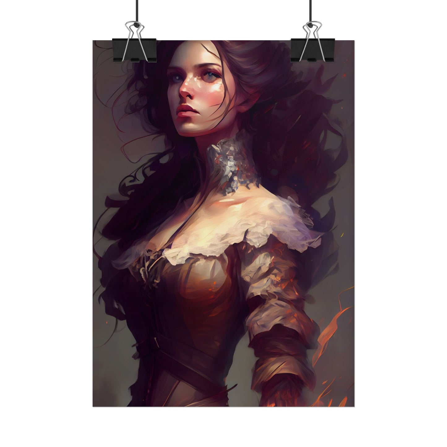 Lovely Brown Hair Portrait: Stunning Female Art - Poster