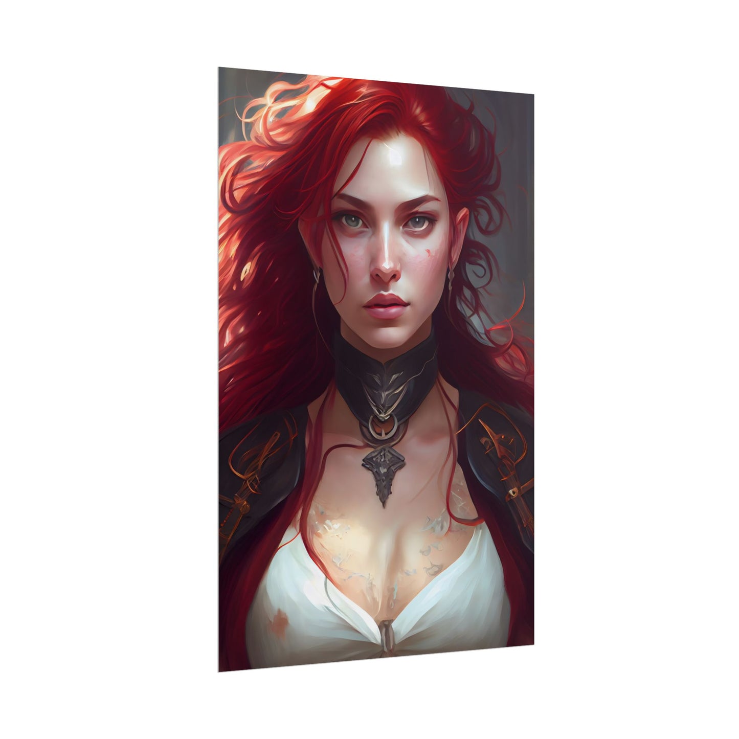 Red Hair Beauty: Elegant Woman in Black - Poster