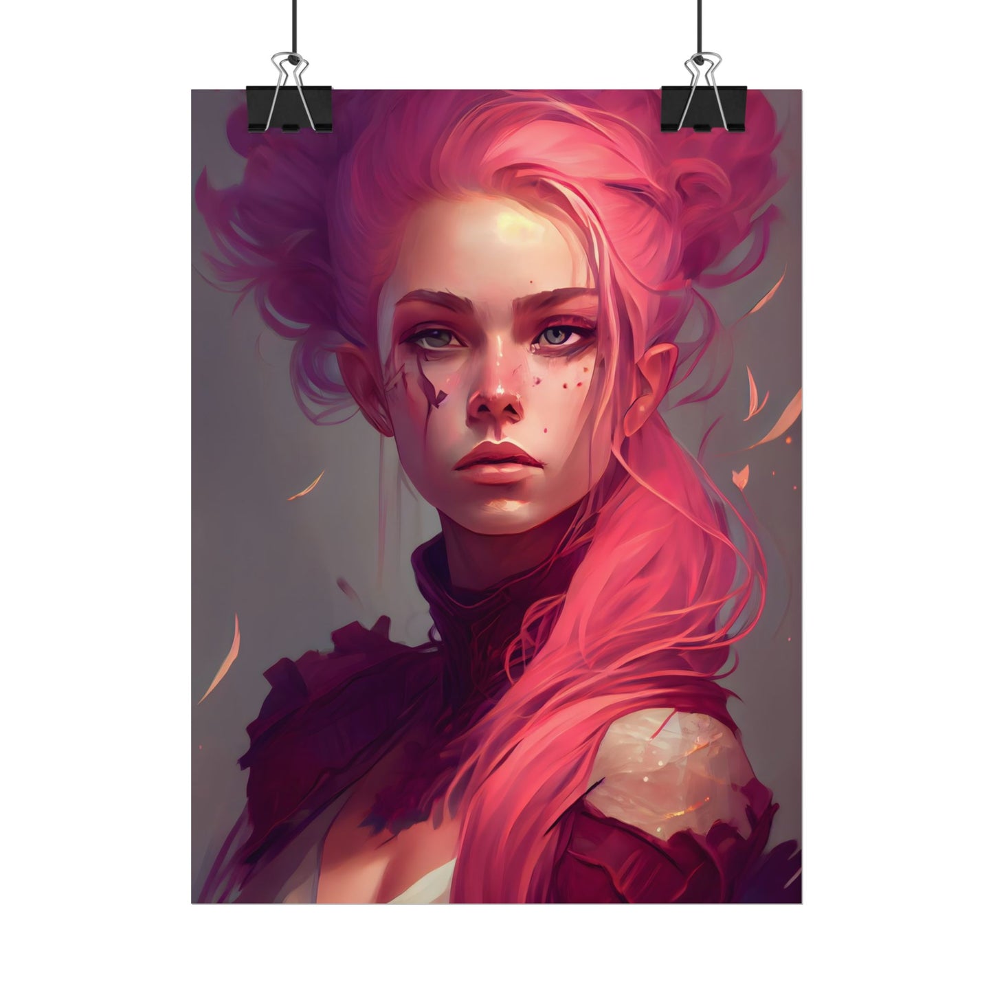 Enigmatic Portrait: Pink Hair in Darkness - Poster