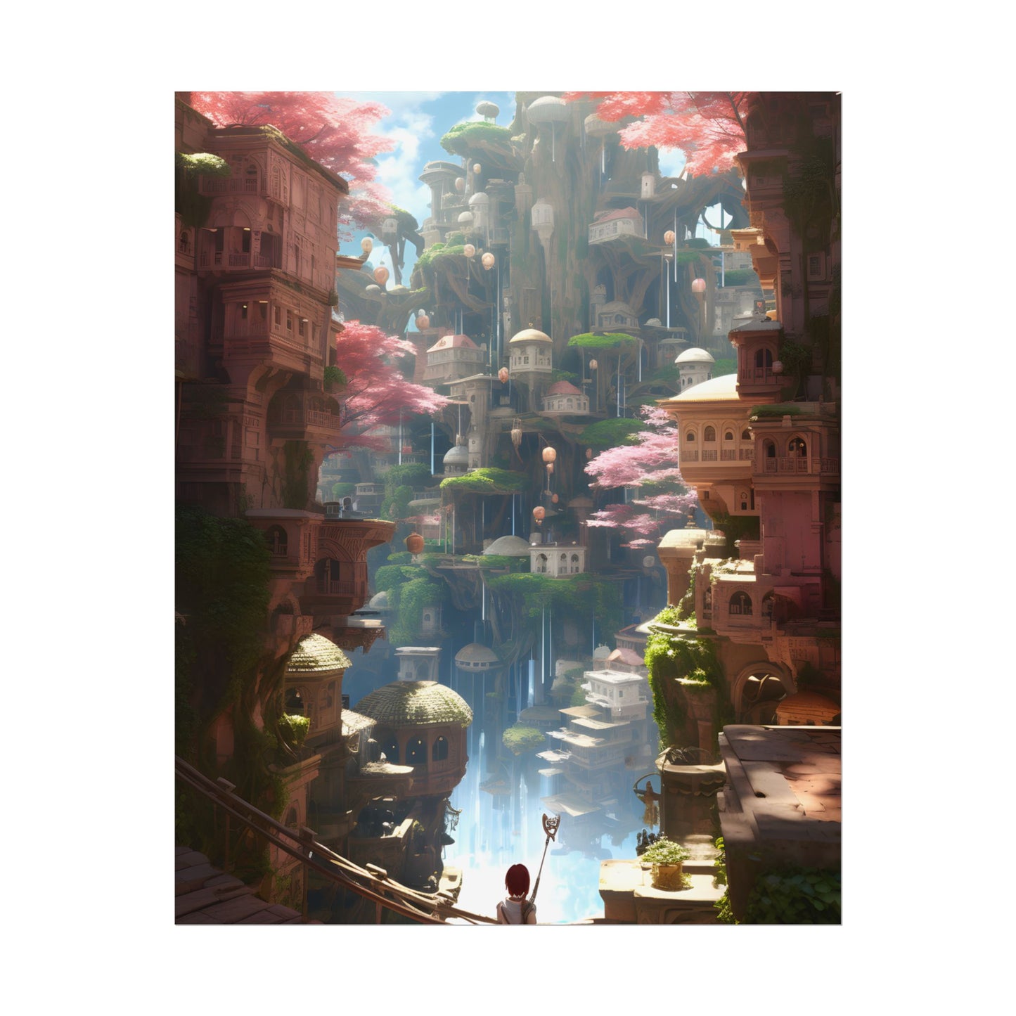 Dramatic Anime Cityscape: Birds Eye View Digital Art - Poster