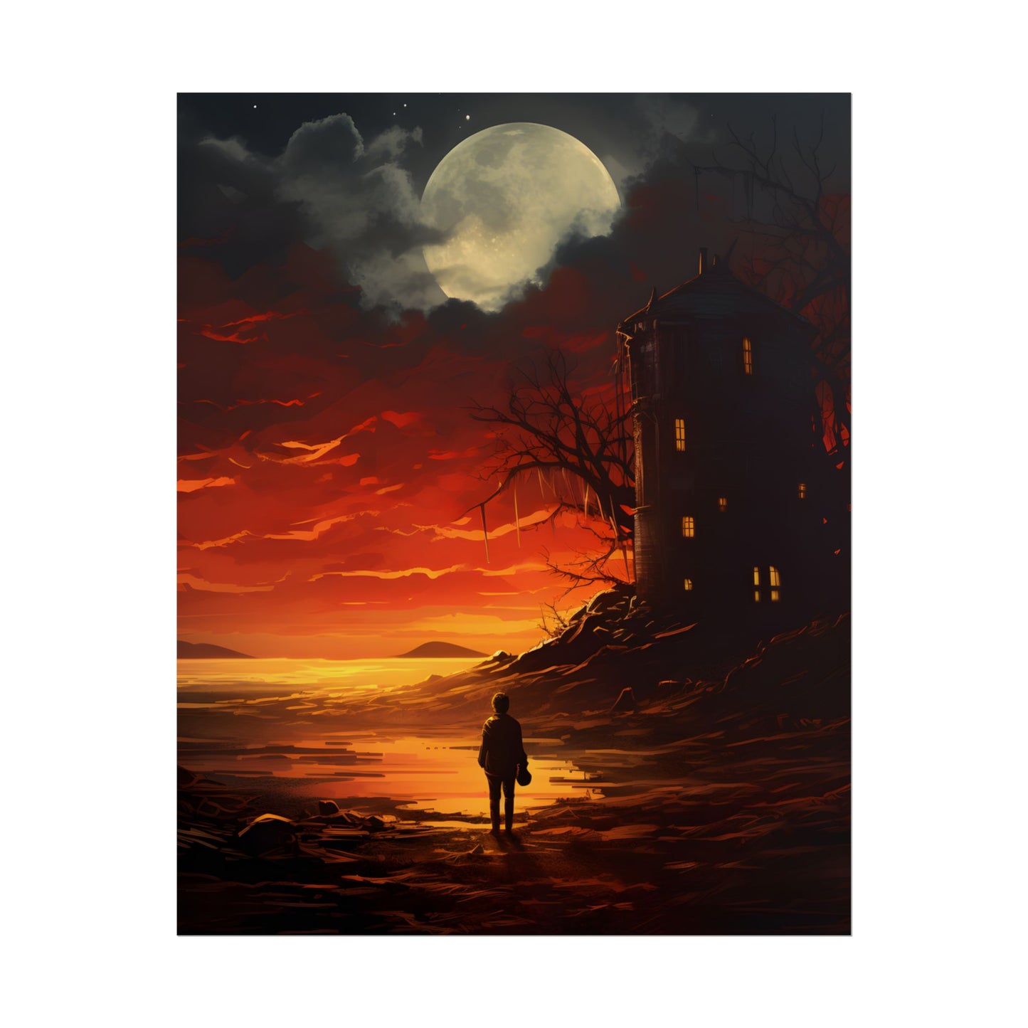 Black and White Portrait: Mysterious Figure Seated - Poster