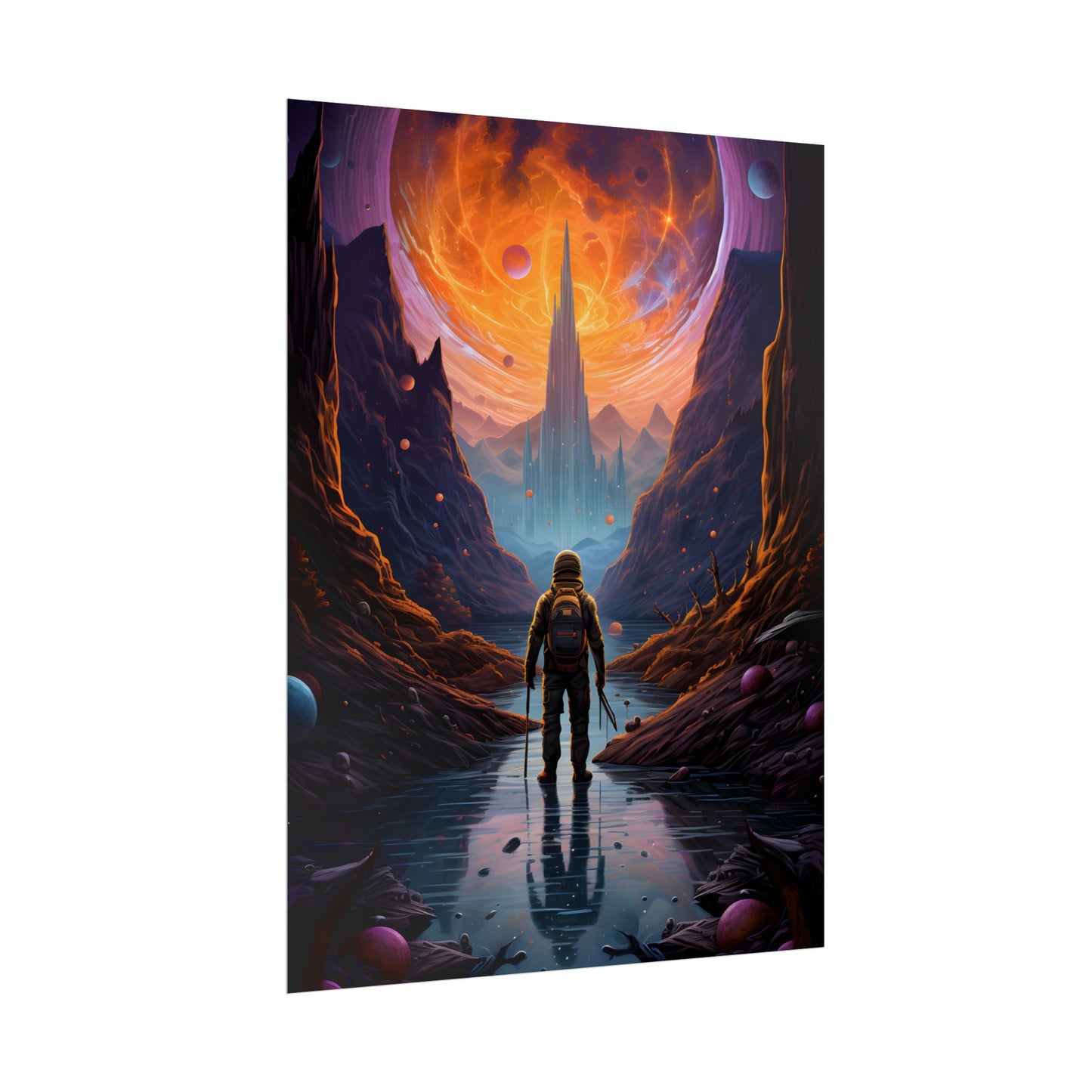 Futuristic Explorer in Wilderness: Sci-Fi Artwork - Poster