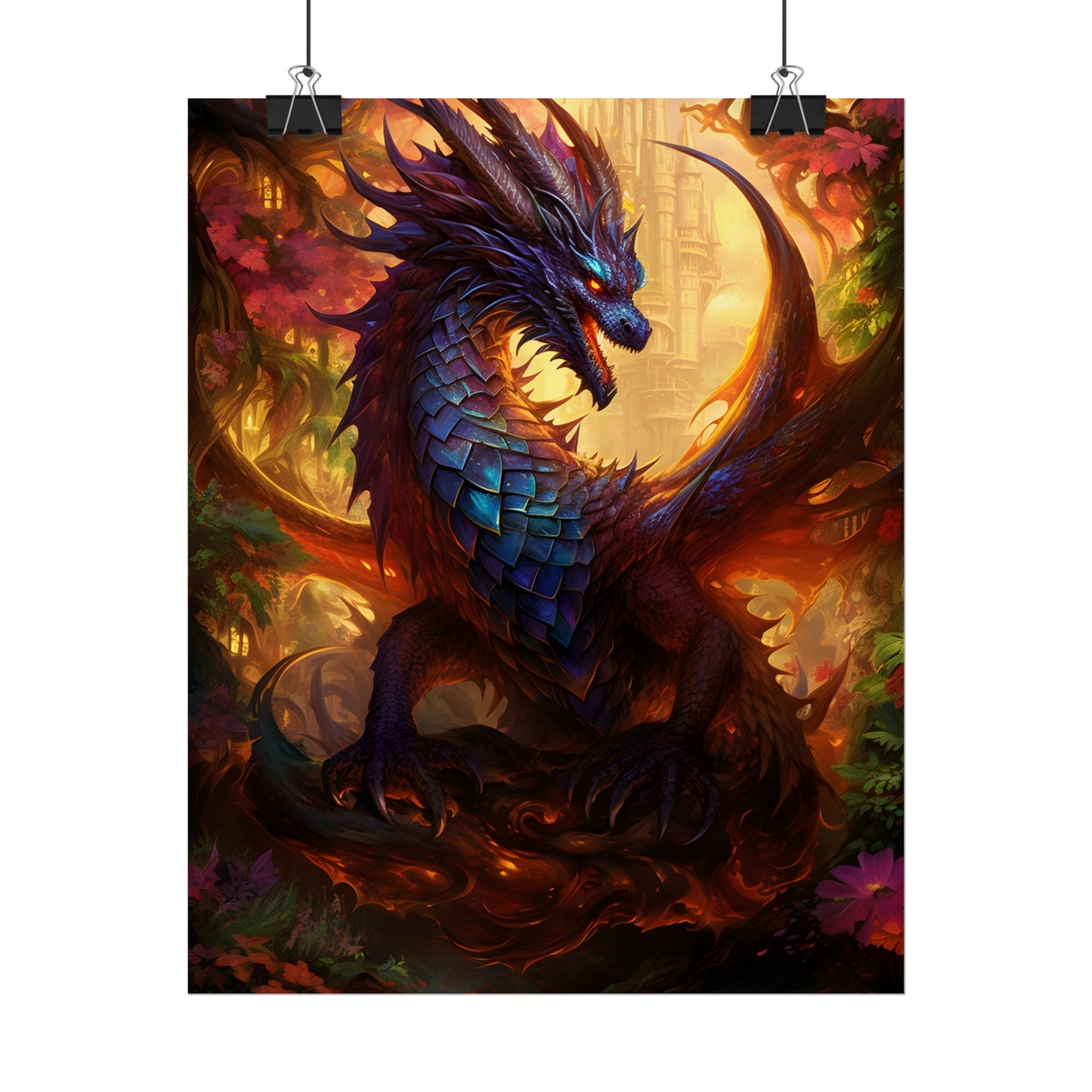 Majestic Dragon Guardian: Fantasy Landscape Art - Poster