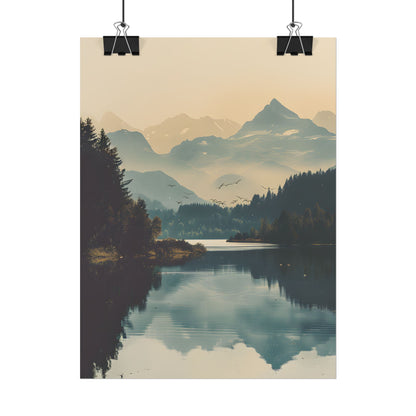 Serene Mountain Lake Aerial: Birds Eye View Artwork - Poster