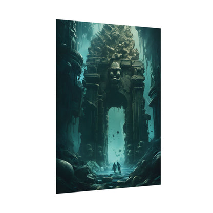 Lost Underwater Ancient City: Mysterious Blue Hues Art - Poster