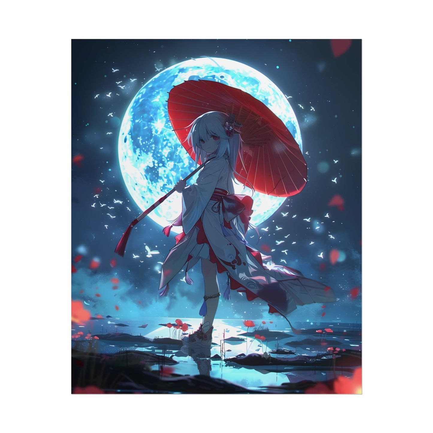 Cute Anime Girl with Umbrella: Rainy Day Art - Poster