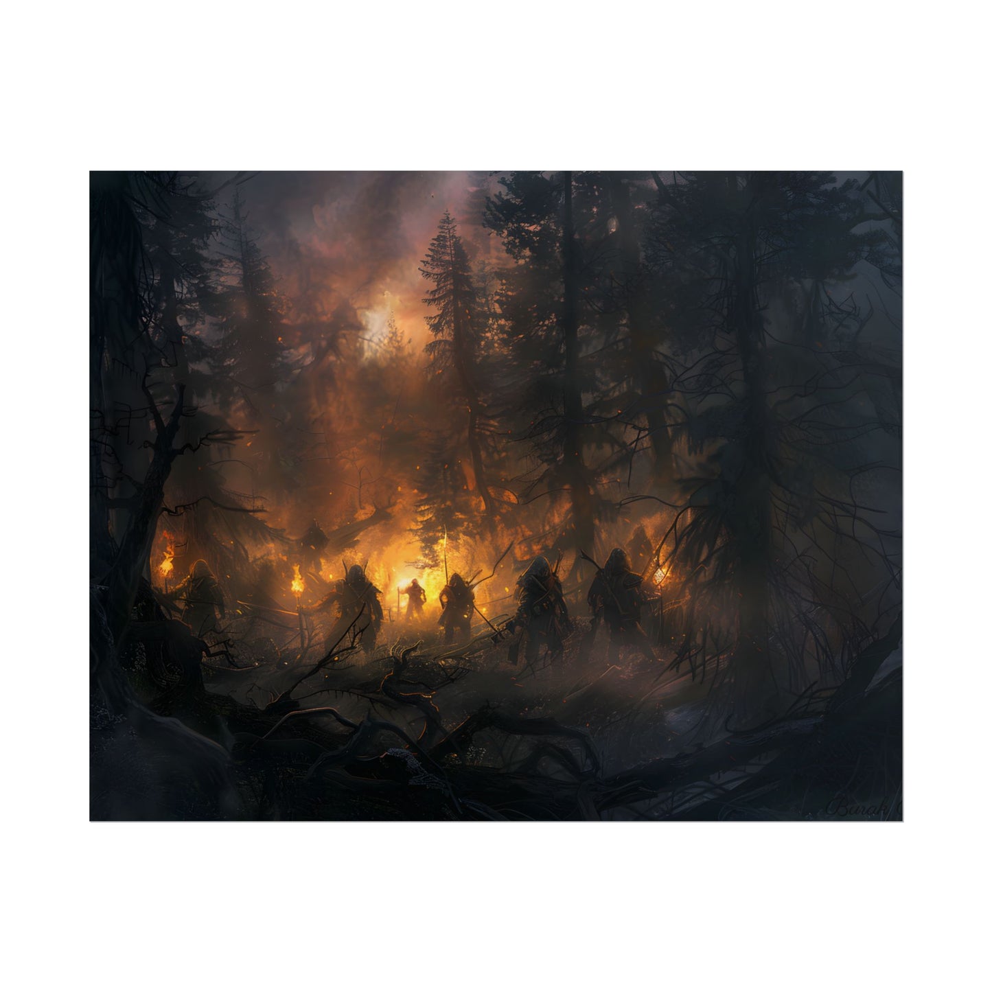 Tranquil Forest Sunset: People Connecting with Nature - Poster