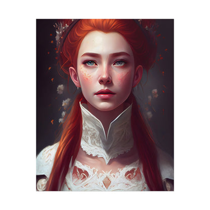 Soft Glow Redhead Portrait: Elegant Female Artwork in Dress - Poster