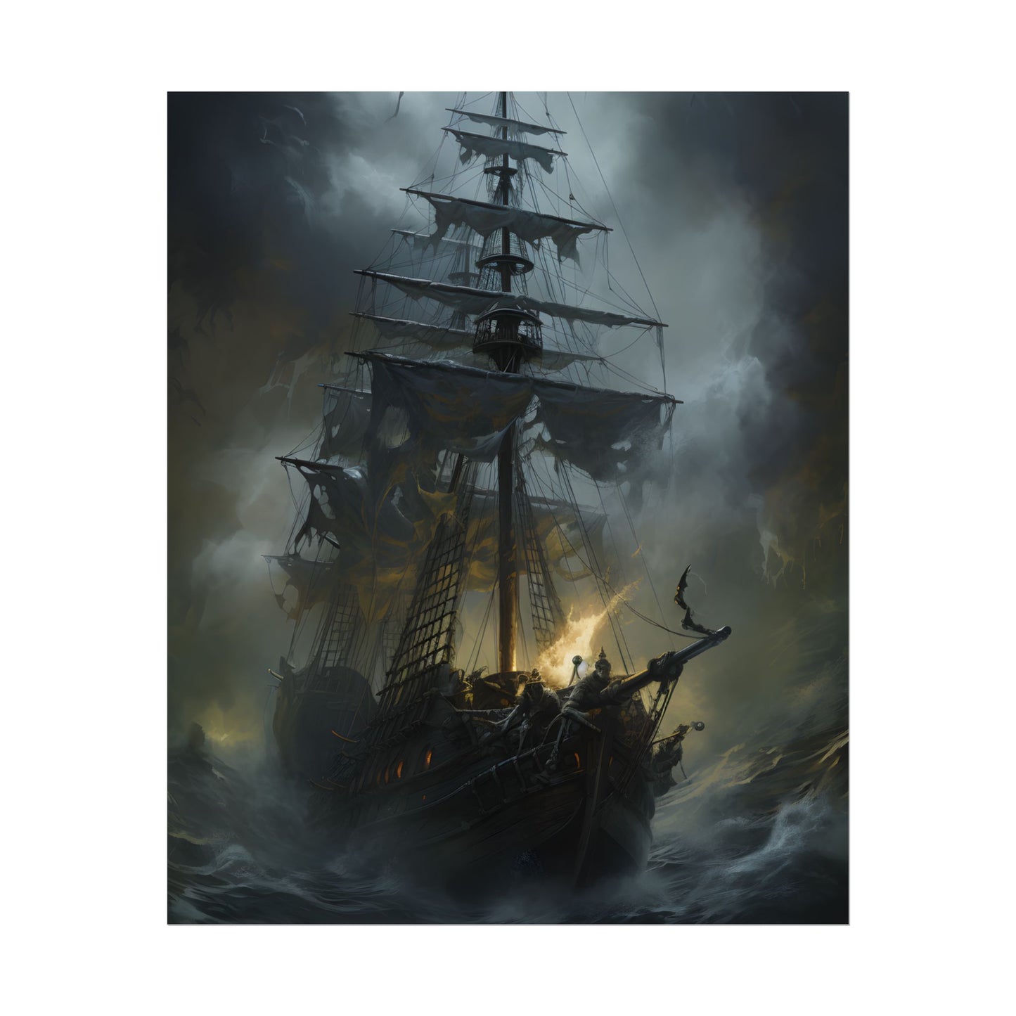 Eerie Pirate Ghost Ship: Sailing Seascape Artwork - Poster