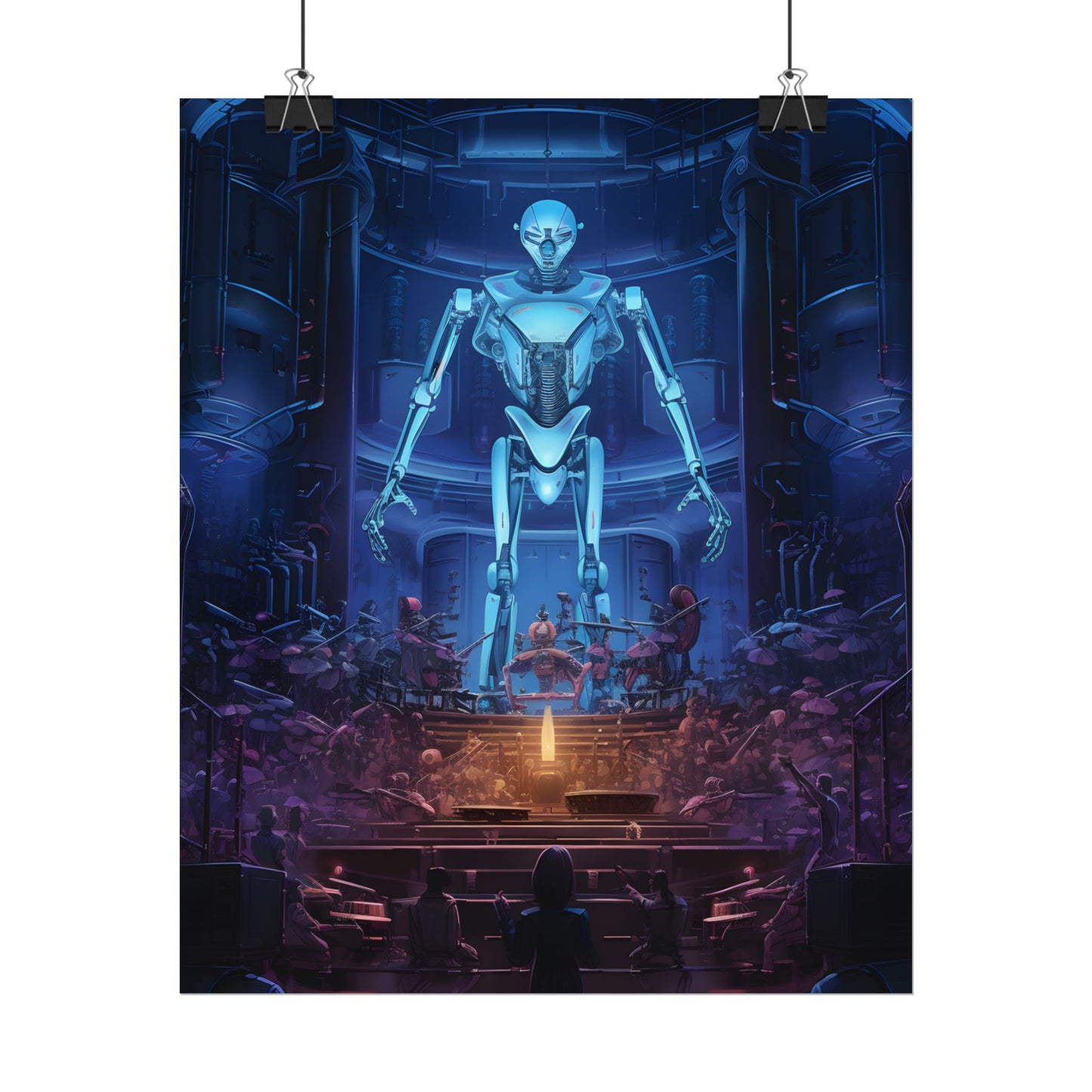 Mechanical Harmony: Black & Grey Robot Orchestra Symphony - Poster