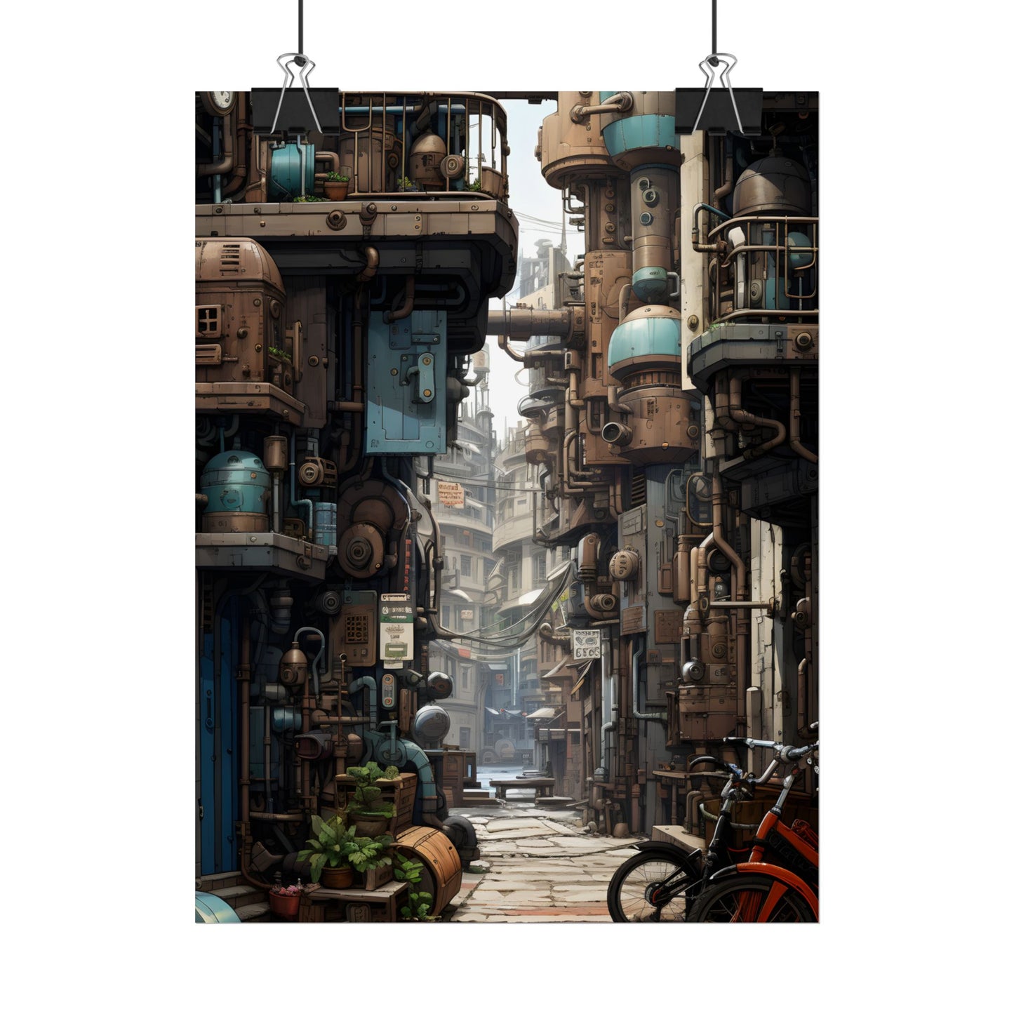 Steampunk Urban Decay: Post-Apocalyptic Cityscape at Dusk - Poster
