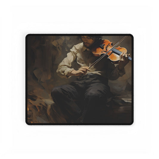 Mysterious Musician Portrait: Classical Instrumental Artwork - Desk Mat