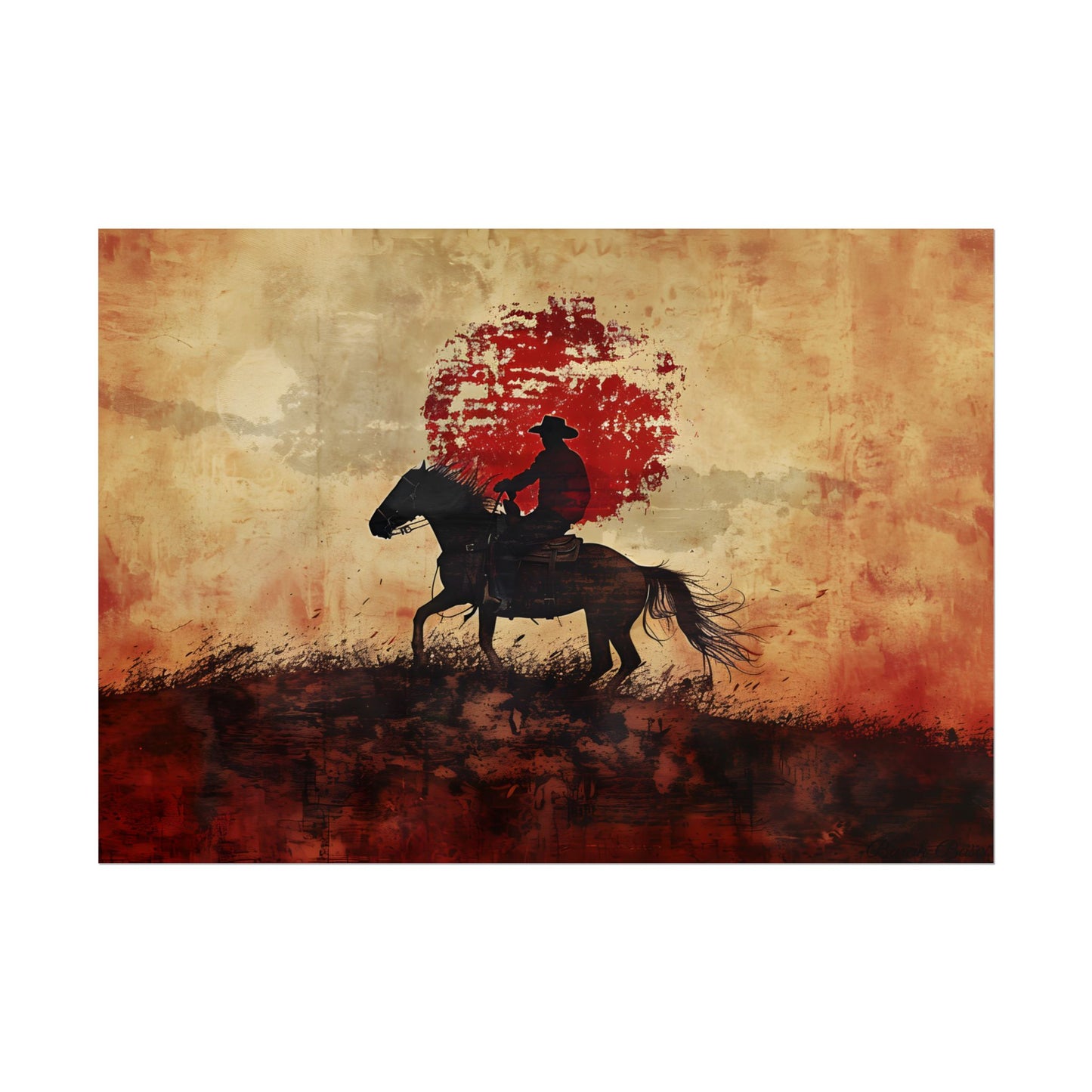 Dynamic Rodeo Scene: Earthy Tones of a Thrilling Ride - Poster
