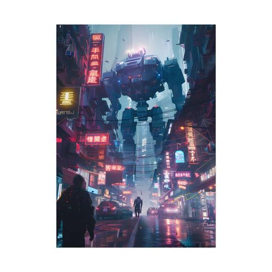 Futuristic City: Neon Dreams Digital Art - Poster