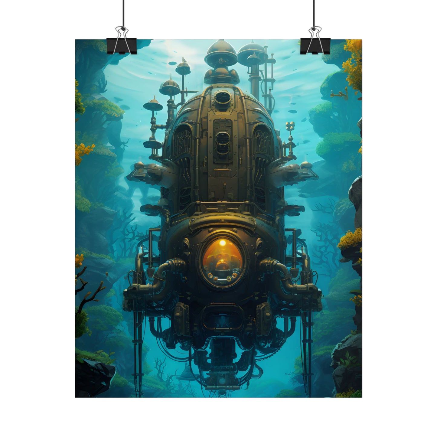 Steampunk Underwater Odyssey: Captain Nemo's Nautilu Submarine Art - Poster