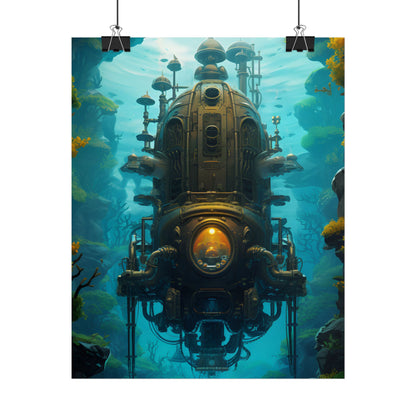 Steampunk Underwater Odyssey: Captain Nemo's Nautilu Submarine Art - Poster
