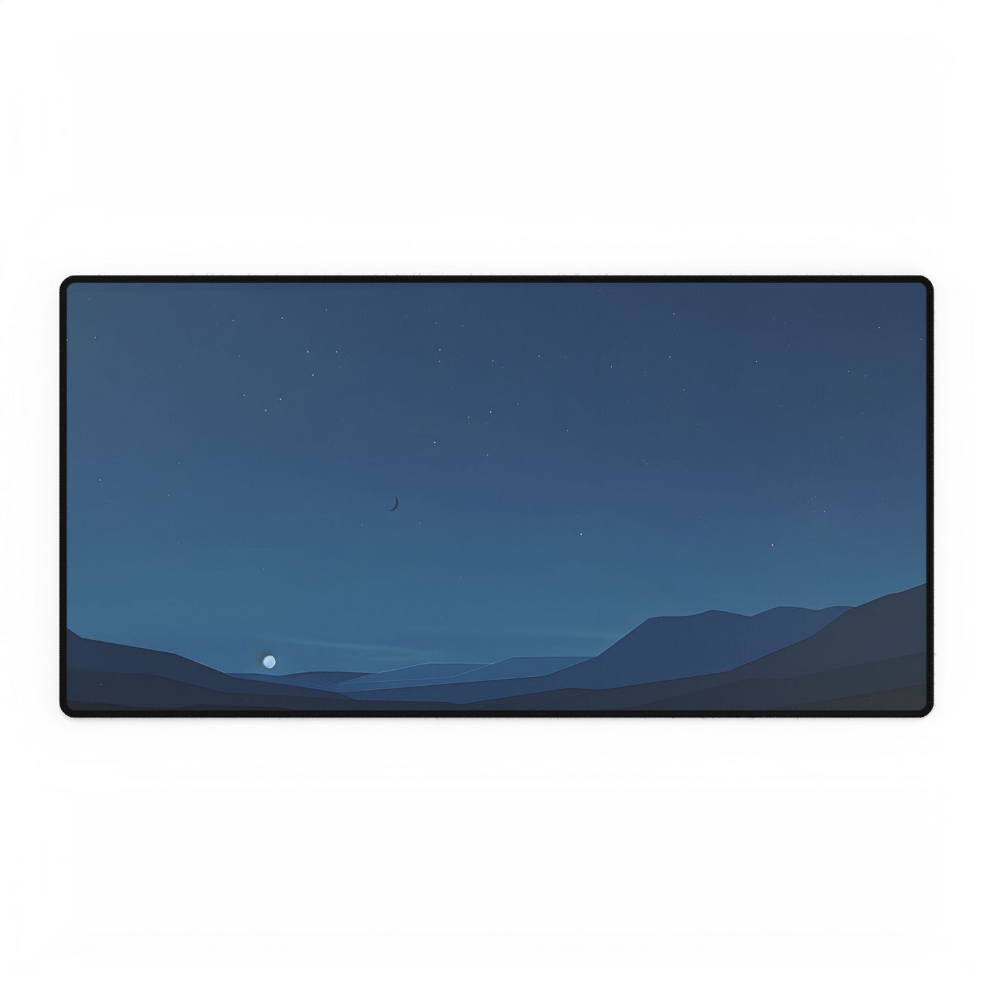 Minimalist Night Sky: Stars and Crescent Moon Art - Desk Mat