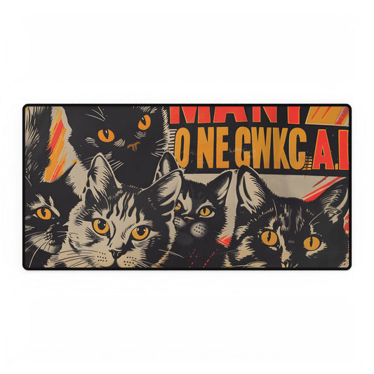 Red Cats in Soviet Motion: A Playful Poster Art - Desk Mat