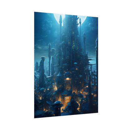 Underwater Futuristic Cityscape: Close Up Digital Artwork - Poster