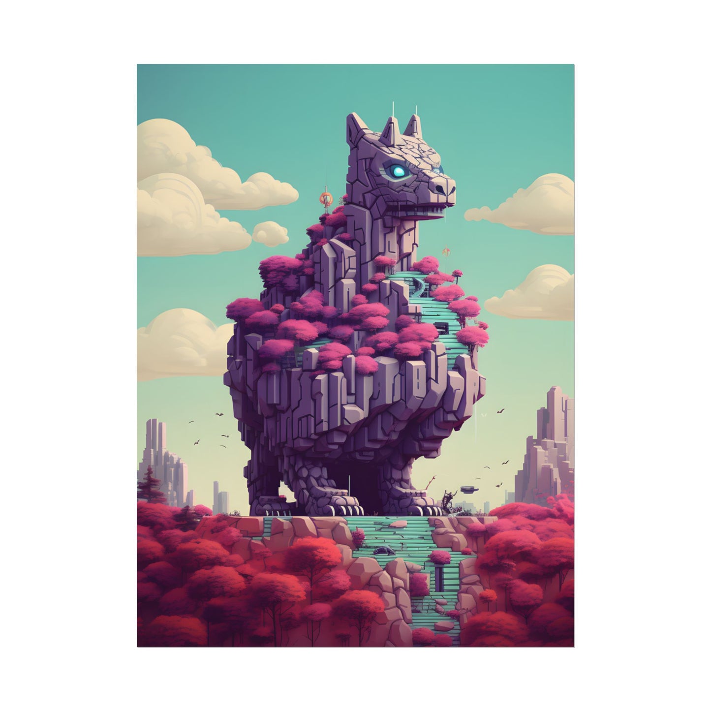 Futuristic Cyber Pet: Neon Pixel Art - Poster