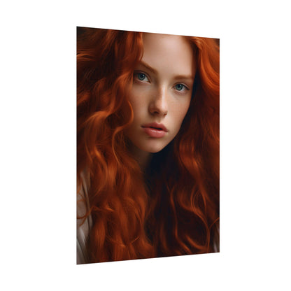 Feminine Portrait: Redheaded Woman in Light Blue - Poster