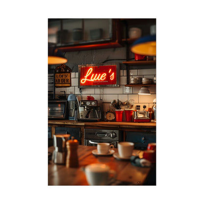 Cozy Retro Kitchen Artwork: Lukes Diner Sign Digital Art - Poster